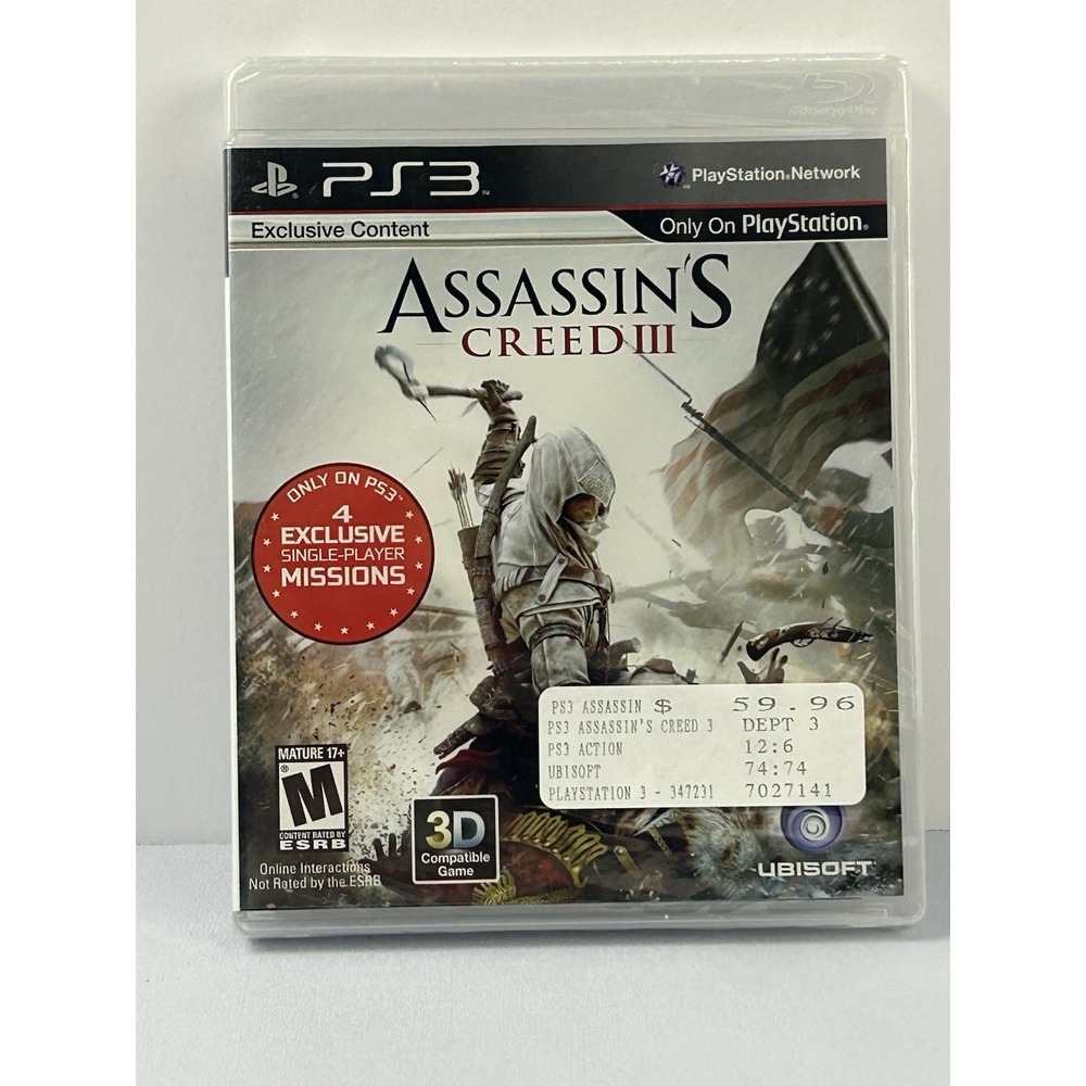 Assassin's Creed III PS3 New Sealed Ubisoft Action Adventure Game 3D Compatible